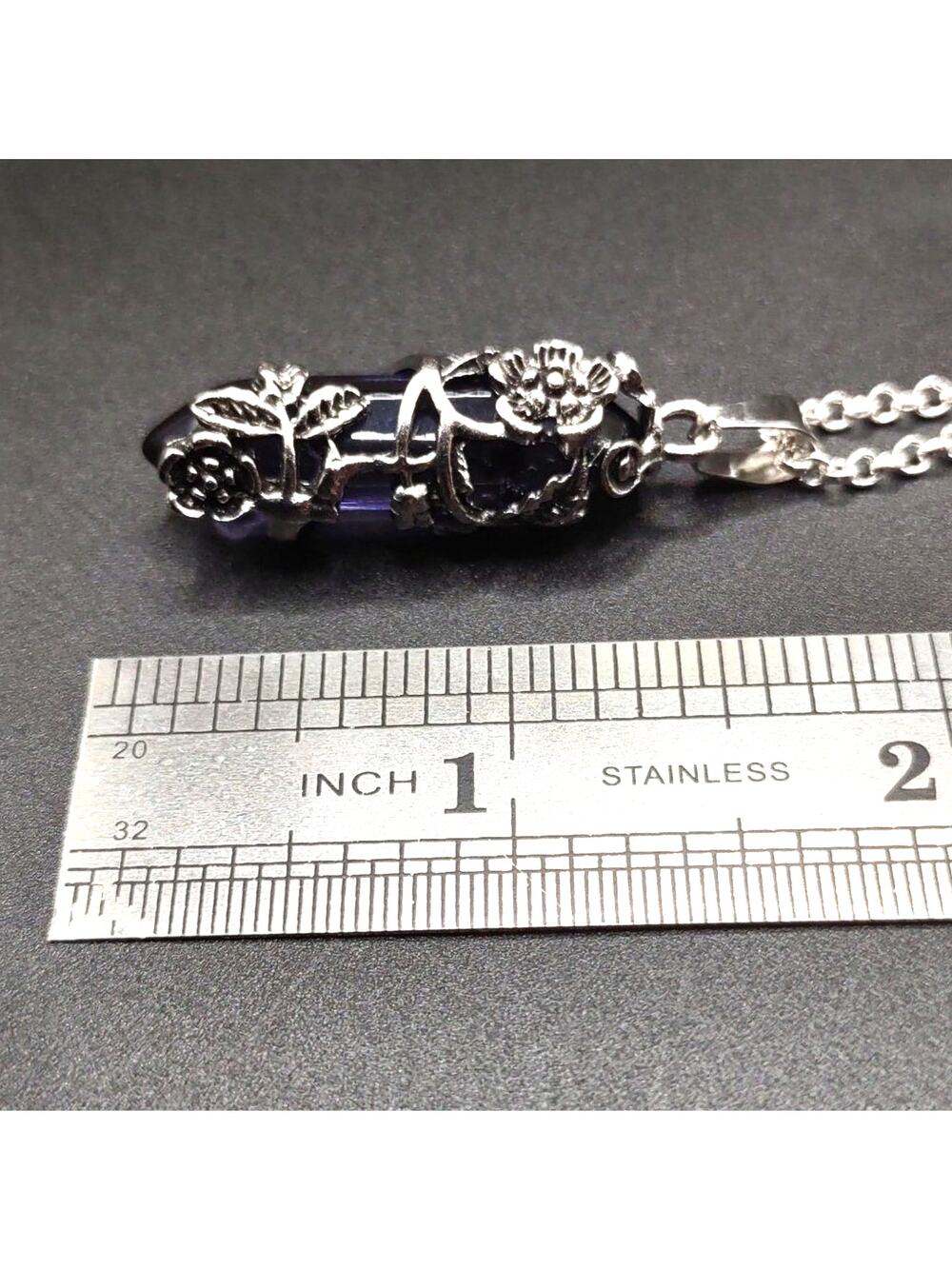 925 Silver Necklace W/ Purple Amythest Crytsal Floral Anniversary Birthday Gift